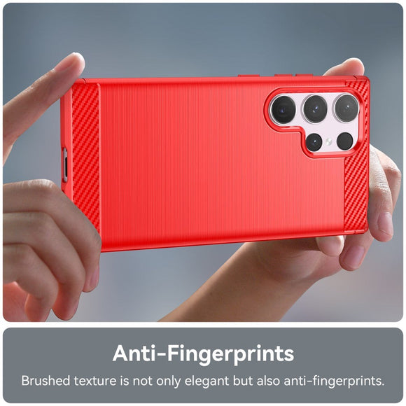 Samsung Galaxy S24 Ultra Brushed Carbon Fiber Fleksibelt Plastik Cover - Rød