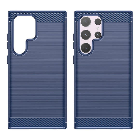 Samsung Galaxy S24 Ultra Brushed Carbon Fiber Fleksibelt Plastik Cover - Blå