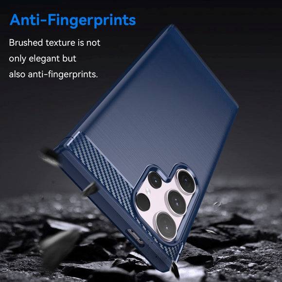 Samsung Galaxy S24 Ultra Brushed Carbon Fiber Fleksibelt Plastik Cover - Blå