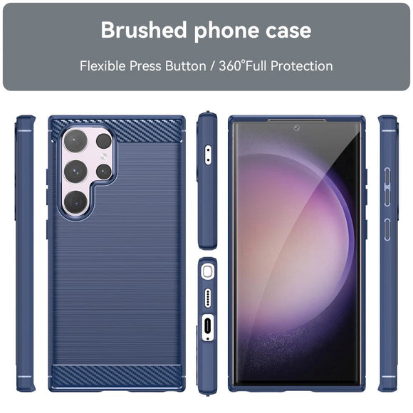 Samsung Galaxy S24 Ultra Brushed Carbon Fiber Fleksibelt Plastik Cover - Blå