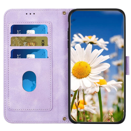 Samsung Galaxy S24 Ultra Læder Cover m. Pung & Strop - Lilla m. Blomster og Sommerfugl