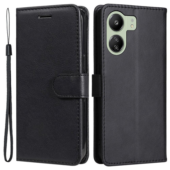 Xiaomi Poco C65 / Redmi 13C Læder Cover m. Pung og Strop - Sort