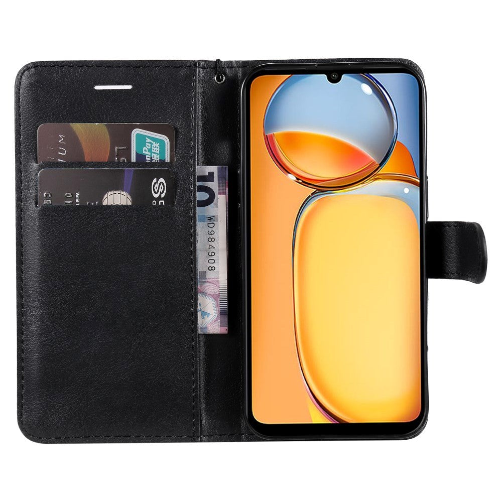 Xiaomi Poco C65 / Redmi 13C Læder Cover m. Pung og Strop - Sort