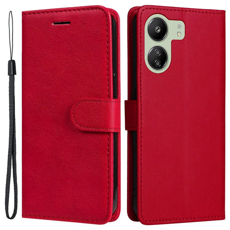 Xiaomi Poco C65 / Redmi 13C Læder Cover m. Pung og Strop - Rød