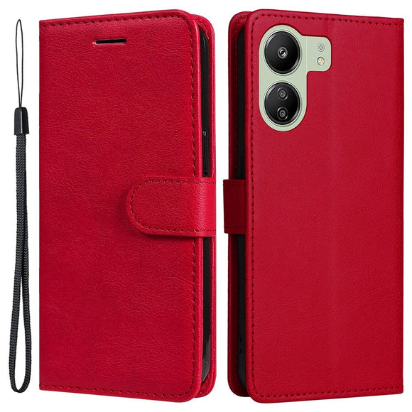 Xiaomi Poco C65 / Redmi 13C Læder Cover m. Pung og Strop - Rød