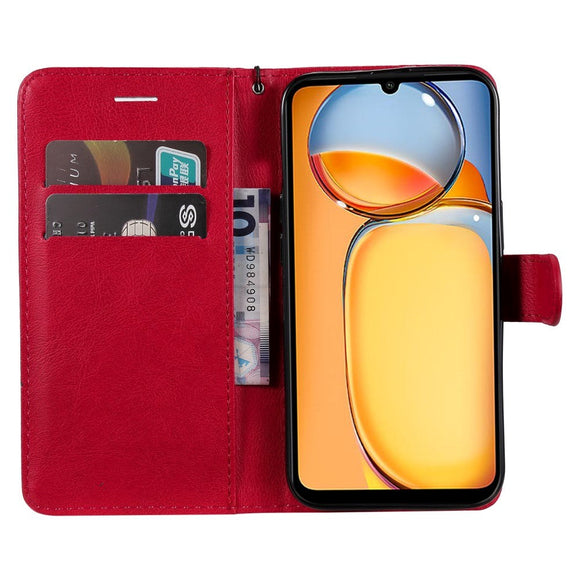 Xiaomi Poco C65 / Redmi 13C Læder Cover m. Pung og Strop - Rød