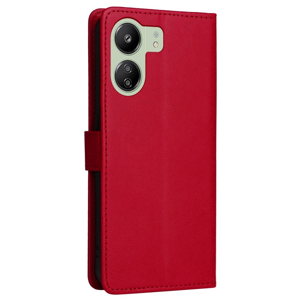 Xiaomi Poco C65 / Redmi 13C Læder Cover m. Pung og Strop - Rød