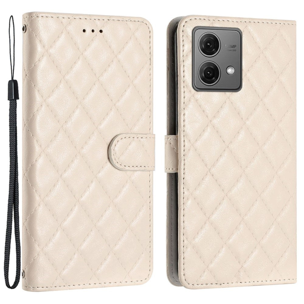 EIDERWOOD Motorola Moto G84 Læder Cover m. Pung & Strop - Rhombus - Beige