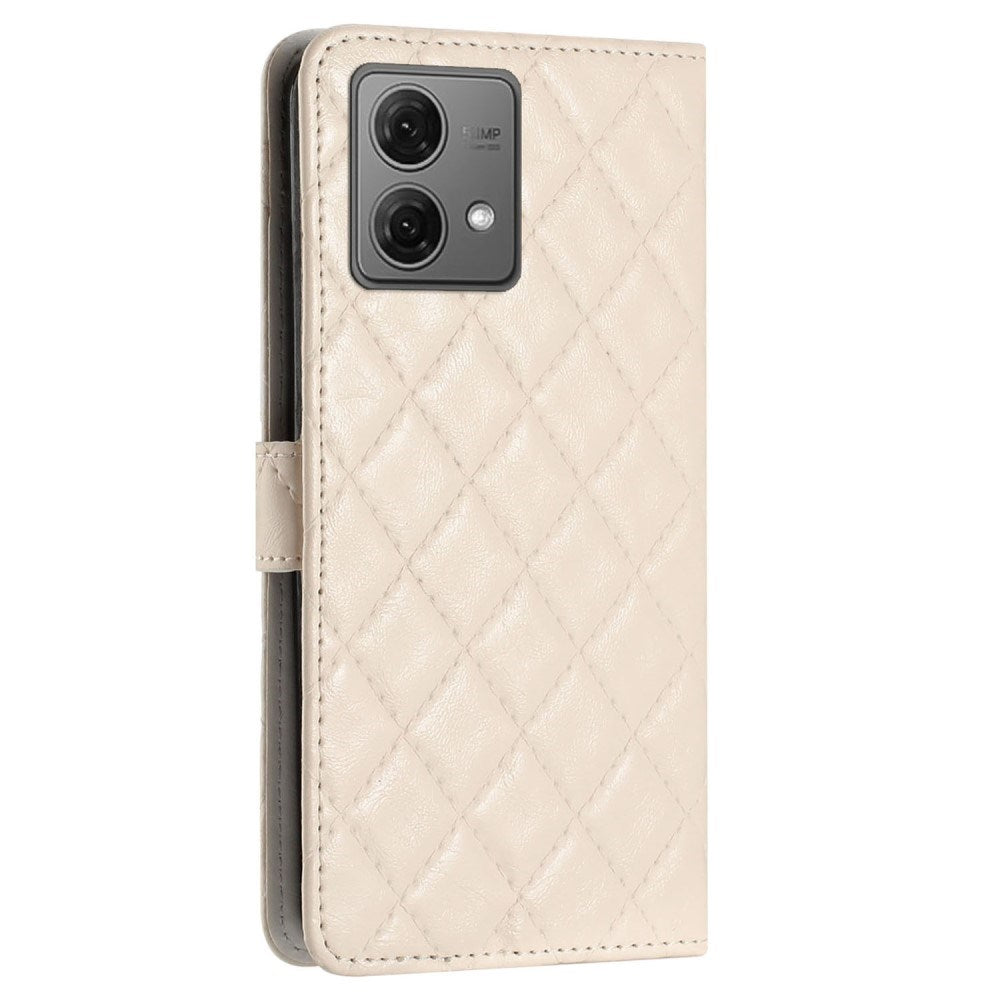 EIDERWOOD Motorola Moto G84 Læder Cover m. Pung & Strop - Rhombus - Beige