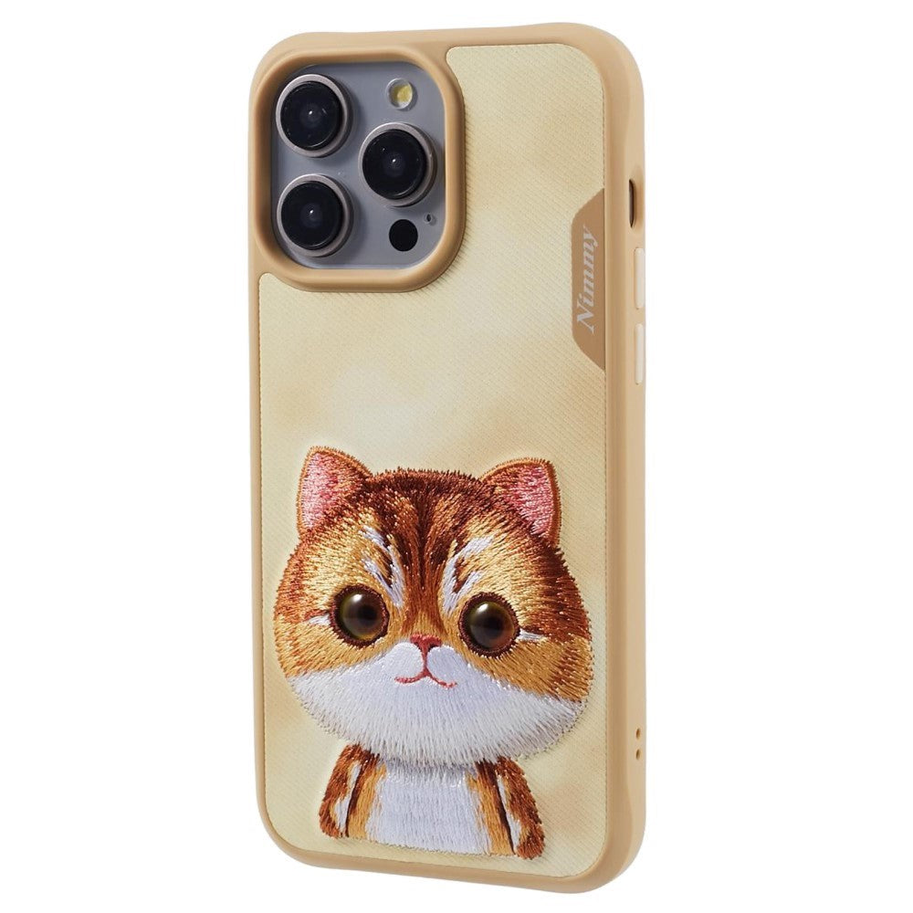 iPhone 15 Pro Hybrid Cover m. Dyremotiv & Brodering - Orange Kat