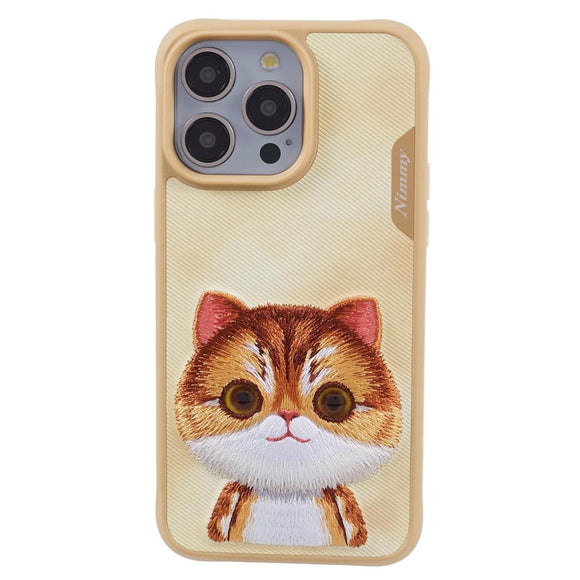 iPhone 15 Pro Hybrid Cover m. Dyremotiv & Brodering - Orange Kat