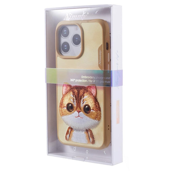 iPhone 15 Pro Hybrid Cover m. Dyremotiv & Brodering - Orange Kat