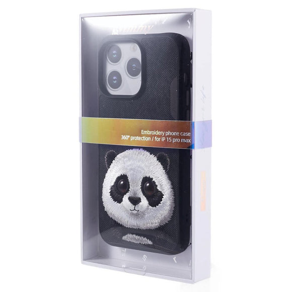 iPhone 15 Pro Hybrid Cover m. Dyremotiv & Brodering - Panda