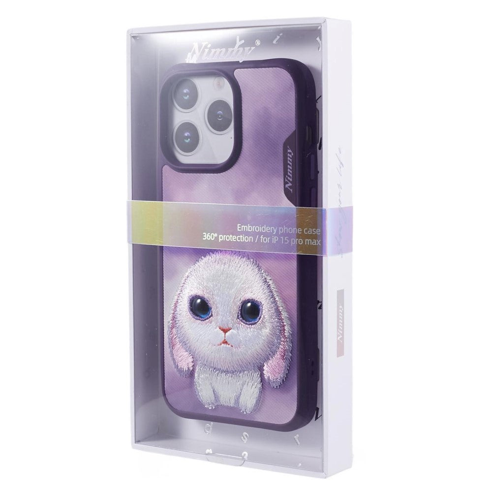 iPhone 15 Pro Hybrid Cover m. Dyremotiv & Brodering - Kanin