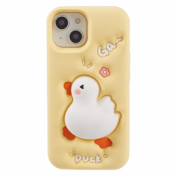 EIDERWOOD iPhone 14 Silikone Cover med 3D Andedesign - Gul