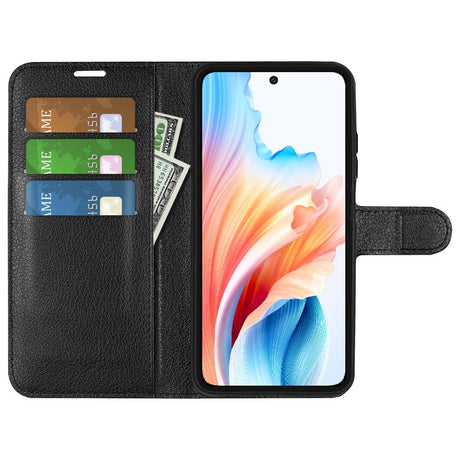 EIDERWOOD OPPO A79 (5G) Litchi Læder Cover m. Pung & Ståfunktion - Sort