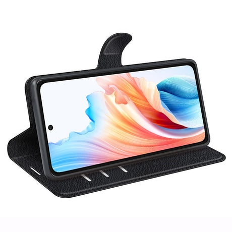 EIDERWOOD OPPO A79 (5G) Litchi Læder Cover m. Pung & Ståfunktion - Sort