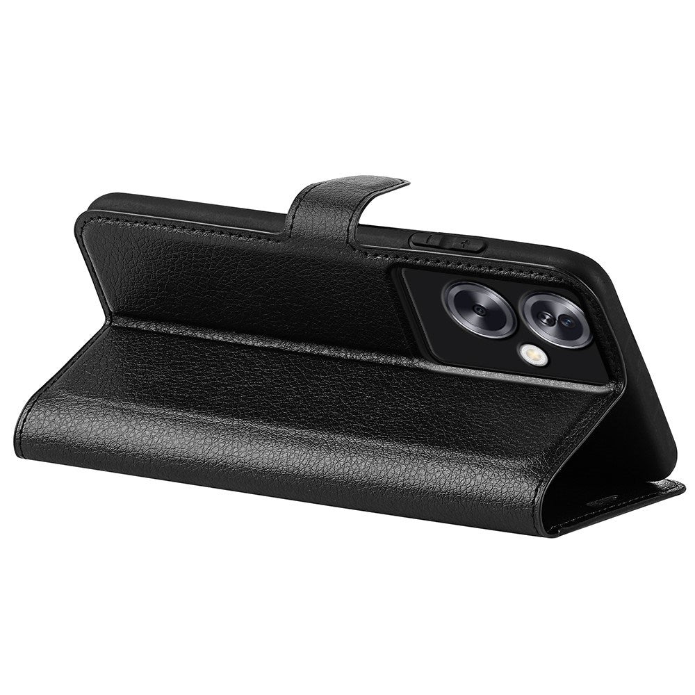 EIDERWOOD OPPO A79 (5G) Litchi Læder Cover m. Pung & Ståfunktion - Sort