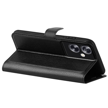 EIDERWOOD OPPO A79 (5G) Litchi Læder Cover m. Pung & Ståfunktion - Sort