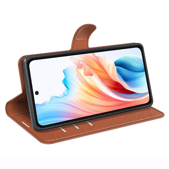EIDERWOOD OPPO A79 (5G) Litchi Læder Cover m. Pung & Ståfunktion - Brun