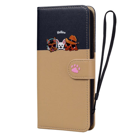 iPhone 15 Pro Flip Cover m. Kortholder / Ståfunktion / Strop -  Blå / Brun (Hunde)
