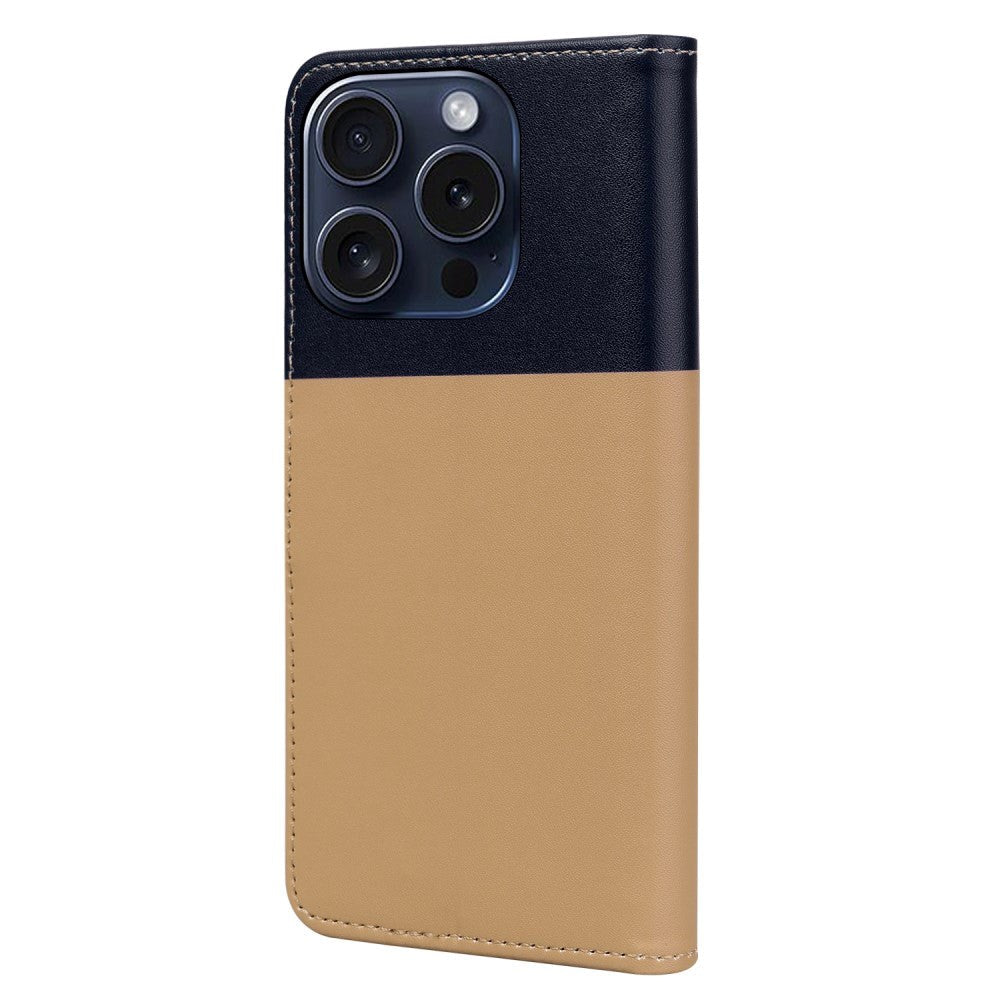 iPhone 15 Pro Flip Cover m. Kortholder / Ståfunktion / Strop -  Blå / Brun (Hunde)
