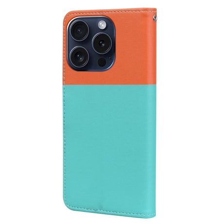 iPhone 15 Pro Flip Cover m. Kortholder / Ståfunktion / Strop - Orange / Blå (Katte)