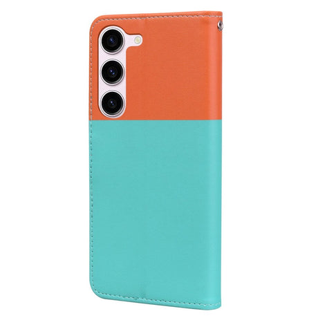 Samsung Galaxy S24+ (Plus) Flip Cover m. Kortholder / Ståfunktion / Strop - Orange / Blå (Katte)