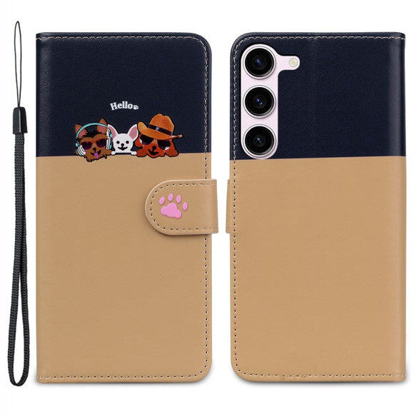 Samsung Galaxy S24+ (Plus) Flip Cover m. Kortholder / Ståfunktion / Strop - Blå / Brun (Katte)