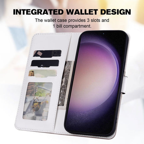 Samsung Galaxy S24+ (Plus) Flip Cover m. Kortholder / Ståfunktion / Strop - Hvid / Brun (Katte)
