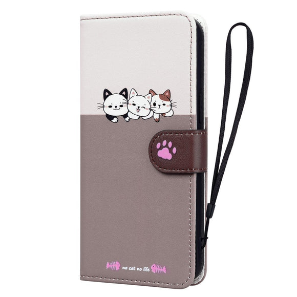 Samsung Galaxy S24+ (Plus) Flip Cover m. Kortholder / Ståfunktion / Strop - Hvid / Brun (Katte)