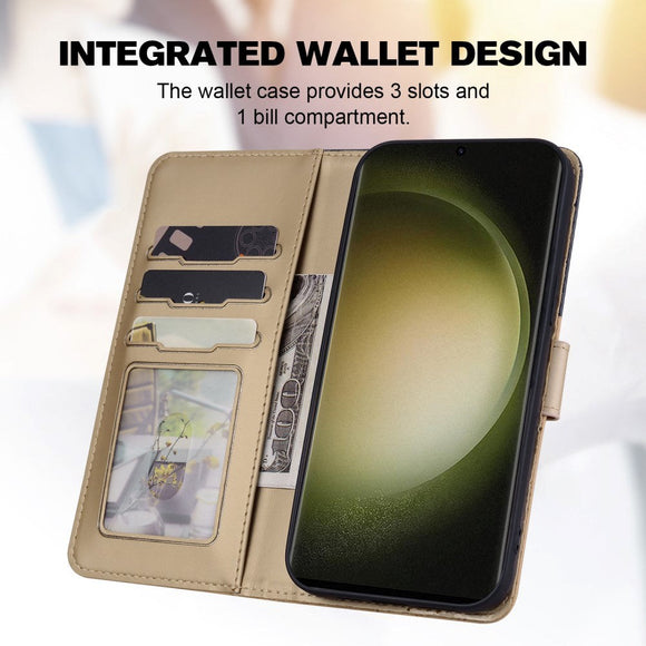 Samsung Galaxy S24 Ultra Flip Cover m. Kortholder / Ståfunktion / Strop - Blå / Brun (Katte)