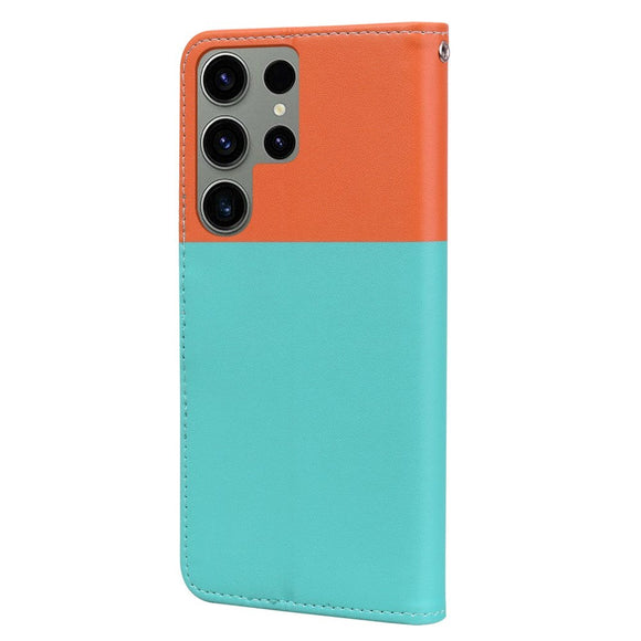 Samsung Galaxy S24 Ultra Flip Cover m. Kortholder / Ståfunktion / Strop - Orange / Blå (Katte)