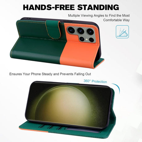 Samsung Galaxy S24 Ultra Flip Cover m. Kortholder / Ståfunktion / Strop - Orange / Grøn (Katte)