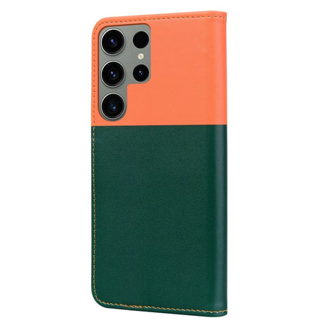 Samsung Galaxy S24 Ultra Flip Cover m. Kortholder / Ståfunktion / Strop - Orange / Grøn (Katte)