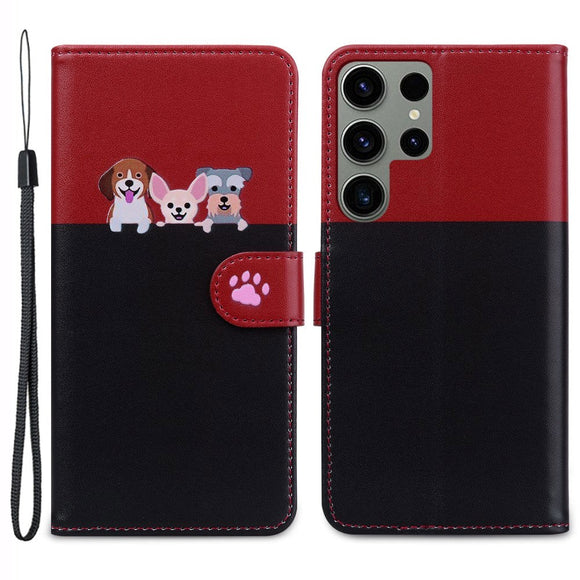 Samsung Galaxy S24 Ultra Flip Cover m. Kortholder / Ståfunktion / Strop - Rød / Sort (Katte)