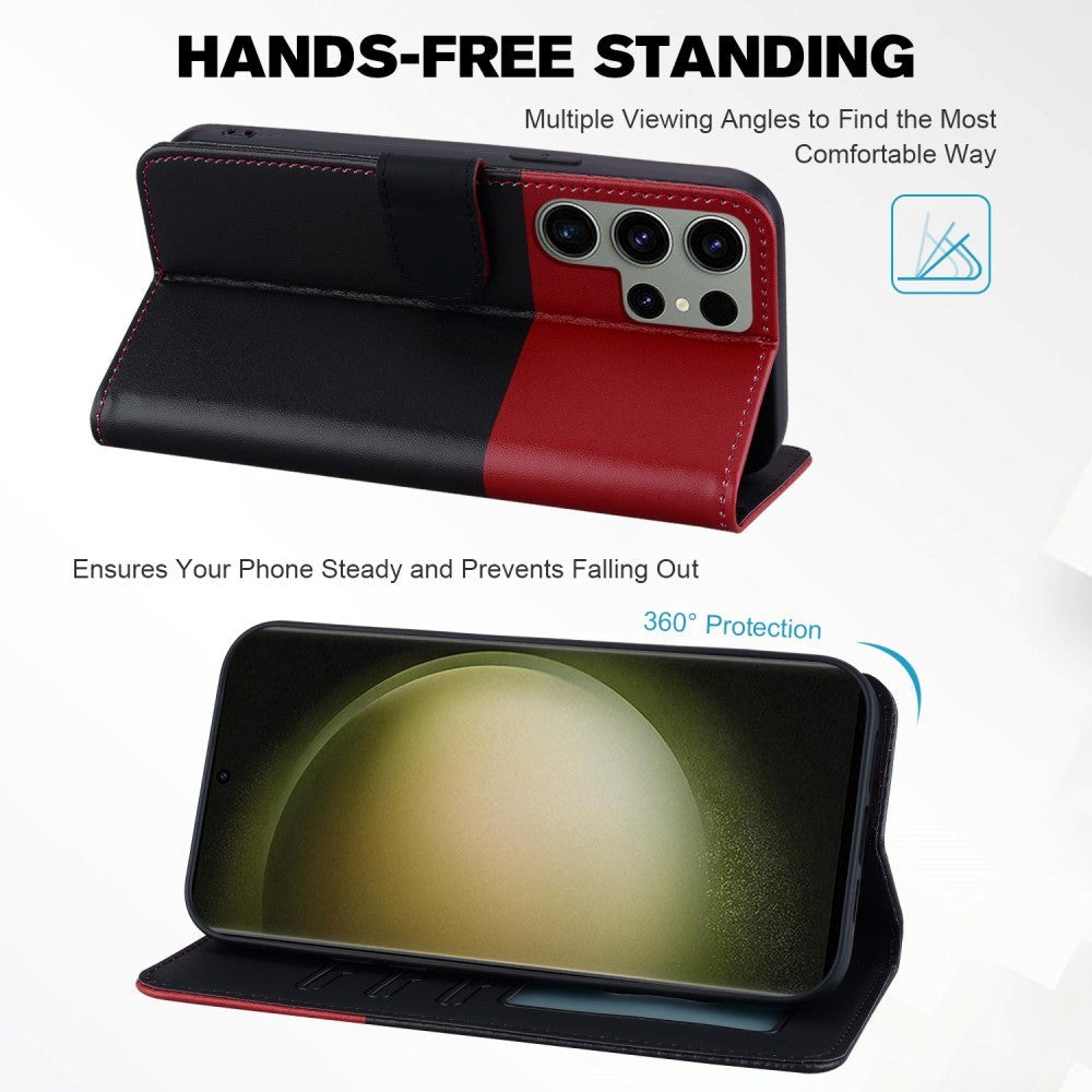 Samsung Galaxy S24 Ultra Flip Cover m. Kortholder / Ståfunktion / Strop - Rød / Sort (Katte)