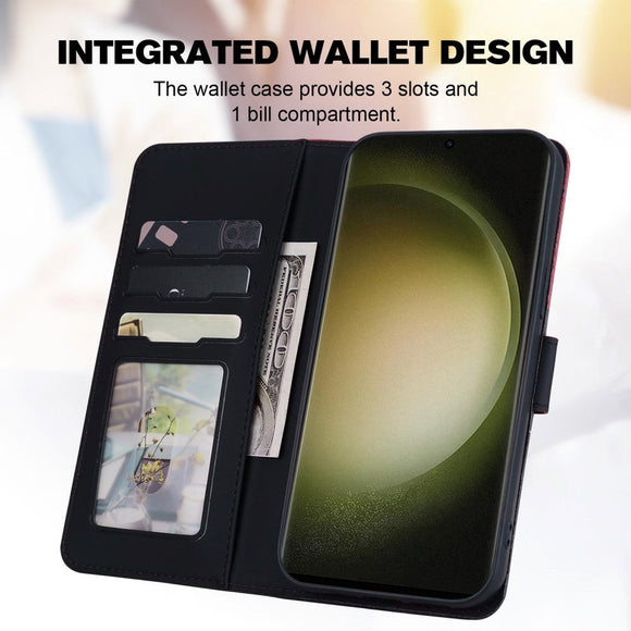 Samsung Galaxy S24 Ultra Flip Cover m. Kortholder / Ståfunktion / Strop - Rød / Sort (Katte)