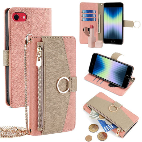 iPhone SE (2022 / 2020) / 8 / 7 Læder 2-i-1 Cover m. Pung & Crossbody Taske Funktion - Lyserød