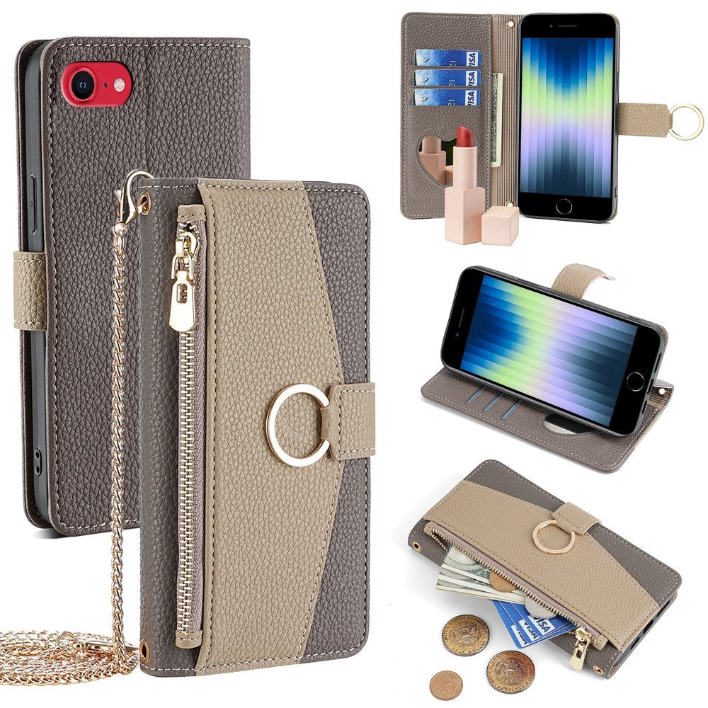 iPhone SE (2022 / 2020) / 8 / 7 Læder 2-i-1 Cover m. Pung & Crossbody Taske Funktion - Brun
