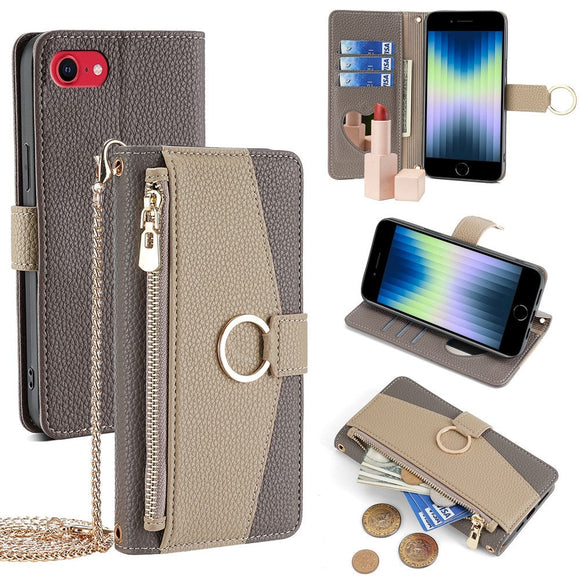 iPhone SE (2022 / 2020) / 8 / 7 Læder 2-i-1 Cover m. Pung & Crossbody Taske Funktion - Brun