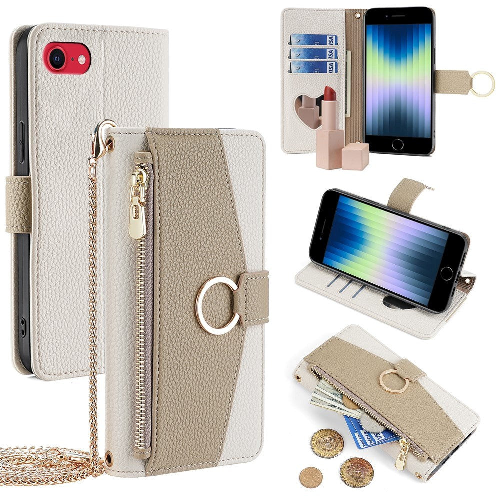 iPhone SE (2022 / 2020) / 8 / 7 Læder 2-i-1 Cover m. Pung & Crossbody Taske Funktion - Creme