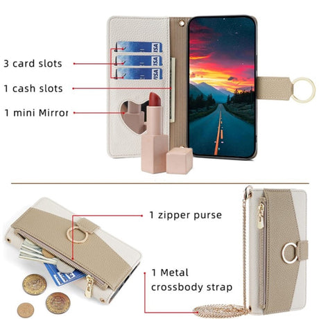 iPhone SE (2022 / 2020) / 8 / 7 Læder 2-i-1 Cover m. Pung & Crossbody Taske Funktion - Creme