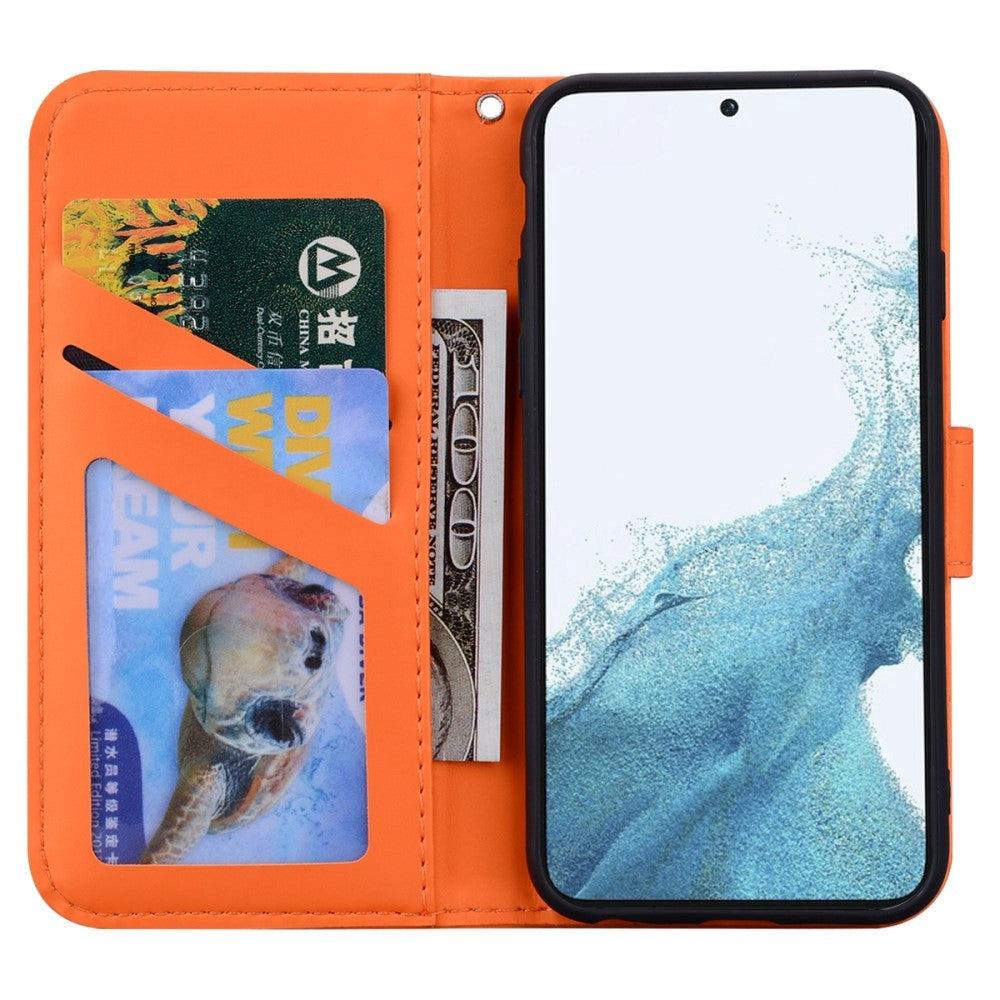 Samsung Galaxy S24+ (Plus) Flip Cover m. Kortholder / Ståfunktion / Strop - Orange (Frø)