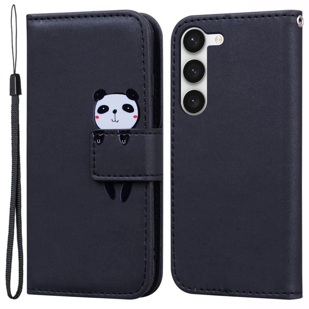 Samsung Galaxy S24+ (Plus) Flip Cover m. Kortholder / Ståfunktion / Strop - Sort (Panda)