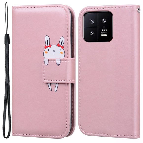 Xiaomi 13 Flip Cover m. Kortholder / Ståfunktion / Strop - Pink (Kanin)