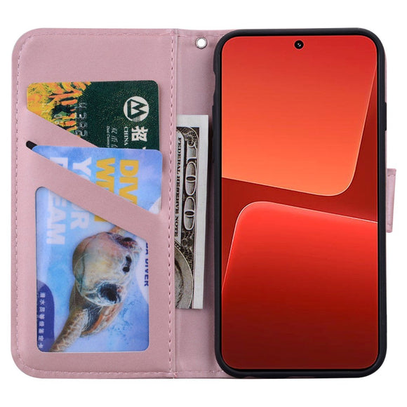 Xiaomi 13 Flip Cover m. Kortholder / Ståfunktion / Strop - Pink (Kanin)