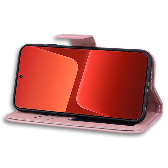 Xiaomi 13 Flip Cover m. Kortholder / Ståfunktion / Strop - Pink (Kanin)