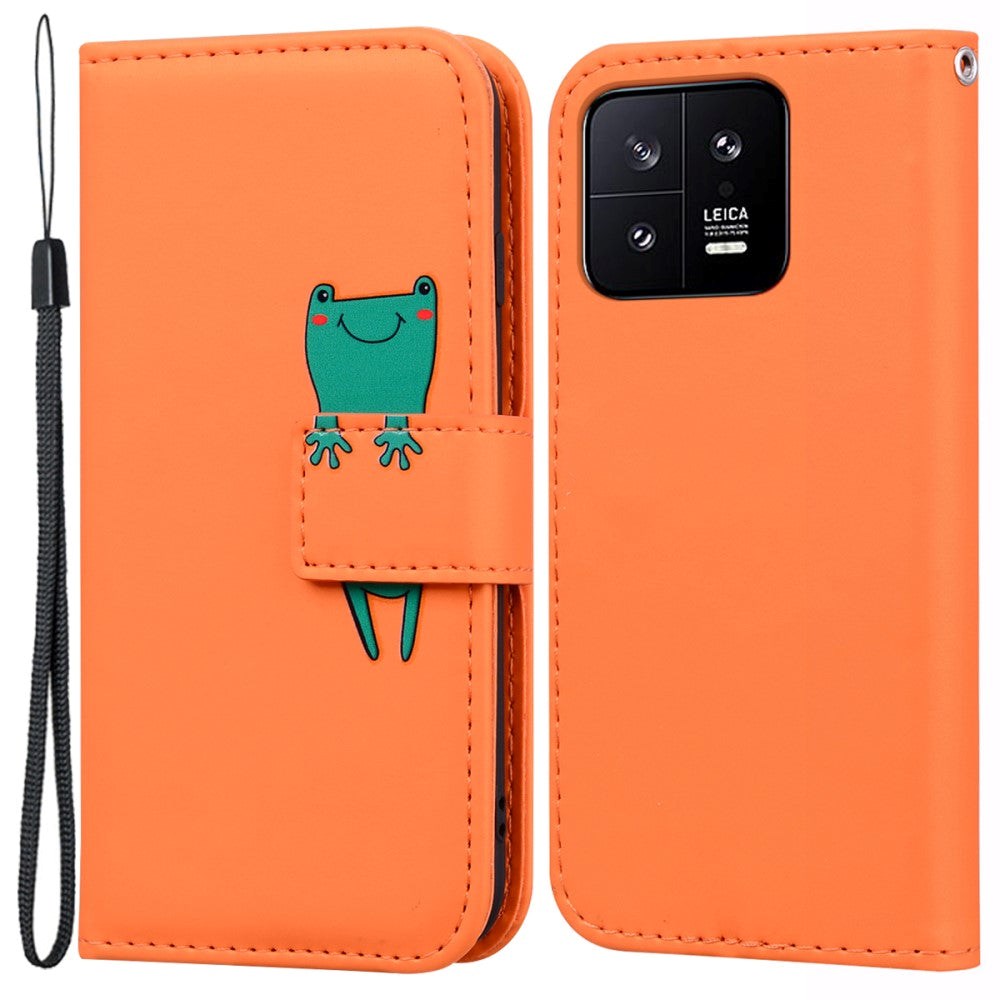 Xiaomi 13 Flip Cover m. Kortholder / Ståfunktion / Strop - Orange (Frø)