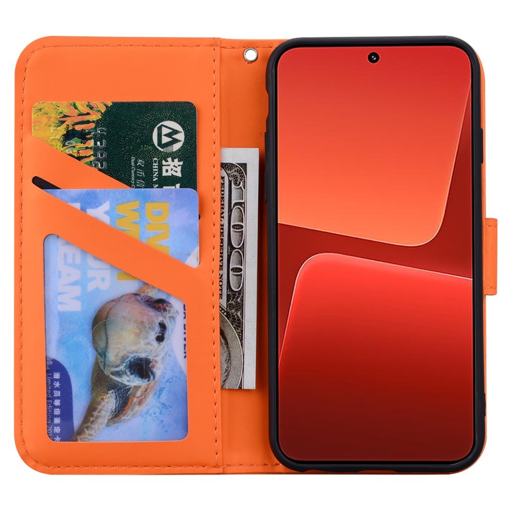 Xiaomi 13 Flip Cover m. Kortholder / Ståfunktion / Strop - Orange (Frø)